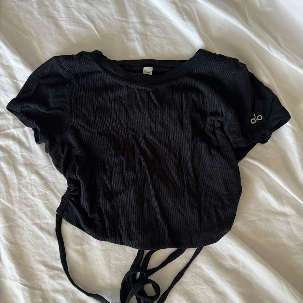 ALO Yoga Black Short Sleeve Ribbed Tee